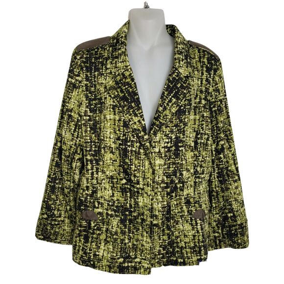 Laura Ashley Womens Blazer Jacket Size Medium Green Printed Snap Front Pockets - Picture 1 of 12